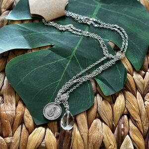 BOGO FREE S Monogram Necklace Silver Mini Sorority Gal Coin Initial Crystal